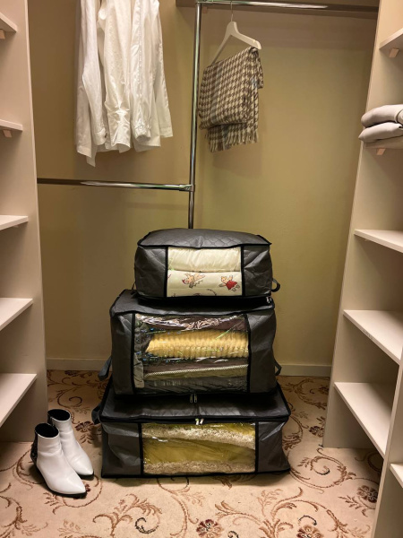 Набор органайзеров - кофр  для хранения вещей 3в1, серый / Три кофра разных размеров на молнии с ручками